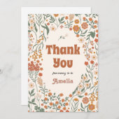 Boho Groovy牧草地ワイルドフラワーベビーシャワー サンキューカード (正面/裏面)