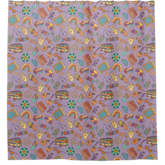 Boho Groovy Curtain Retro Pastel Bath Vibes シャワーカーテン (正面)