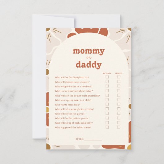 Boho Groovy MommyまたはDaddy Baby Showerゲームカード 出欠カード (正面)