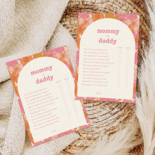 Boho Groovy MommyまたはDaddy Baby Showerゲームカード 出欠カード