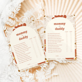 Boho Groovy MommyまたはDaddy Baby Showerゲームカード 出欠カード