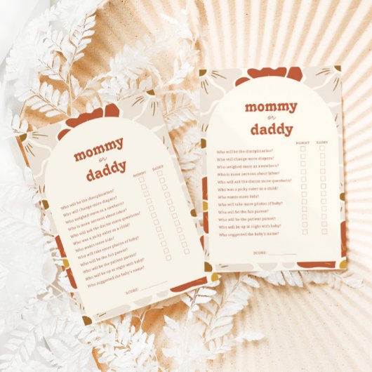 Boho Groovy MommyまたはDaddy Baby Showerゲームカード 出欠カード