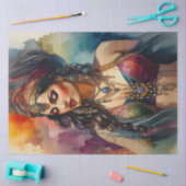 Boho Gypsy Woman Portrait Decoupage Paper | Color  薄葉紙 (クラフト)