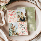 Boho Hand予測できな Drawn Bowsメリークリスマスフォト シーズンカード