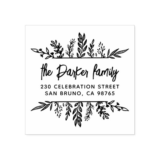 Boho Hand描画された葉差出人住所フレーム ラバースタンプ (インプリント)