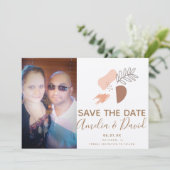 Boho Hand描画抽象芸術日付写真を保存 カード (スタンド正面)