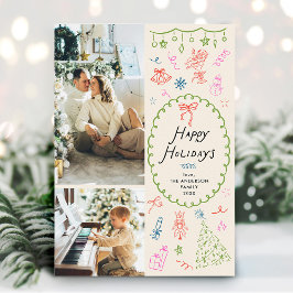 Boho Hand Drawnハッピーホリデー2写真 シーズンカード