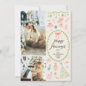 Boho Hand Drawnハッピーホリデー2写真 シーズンカード (正面)