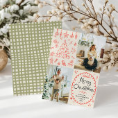 Boho Hand Drawn 自然 Merry Christmas 2写真 シーズンカード