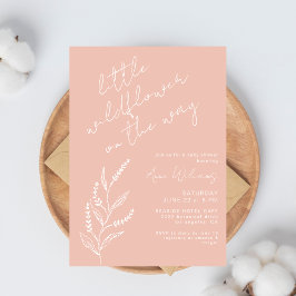 Boho Hand-drawn Wildflower Blush Pink Baby Shower 招待状