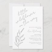 Boho Hand-drawn Wildflower White Grey Baby Shower 招待状 (正面)