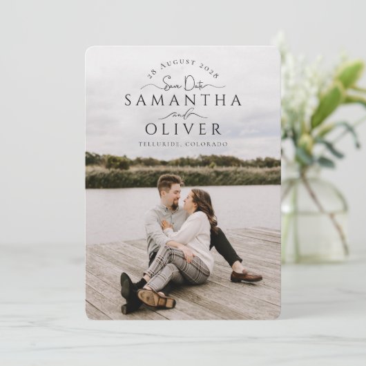 Boho Handwritten Photo Save the Date Card 招待状 (スタンド正面)