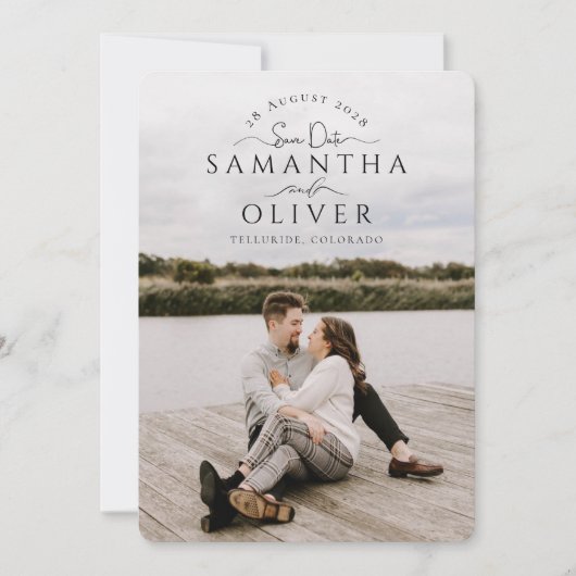 Boho Handwritten Photo Save the Date Card 招待状 (正面)