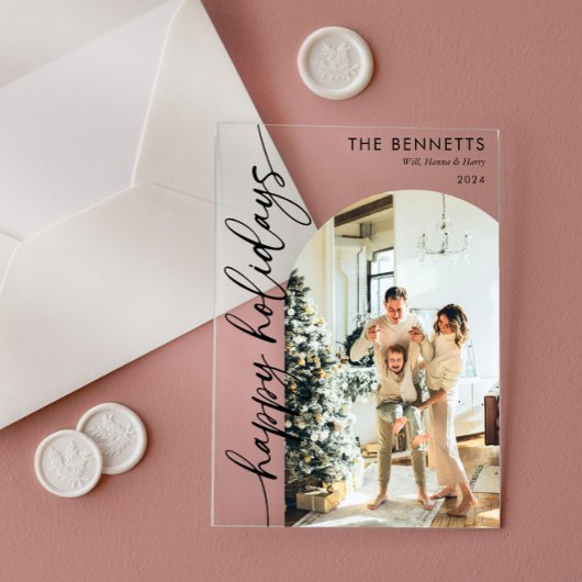 Boho Happy Holidays Arch Photo Christmas Card アクリル招待状