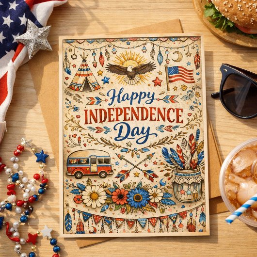 Boho Happy Independence Day Americana シーズンカード