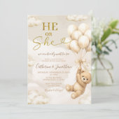 Boho He Or She Beige Balloons Bear Gender Reveal 招待状 (スタンド正面)