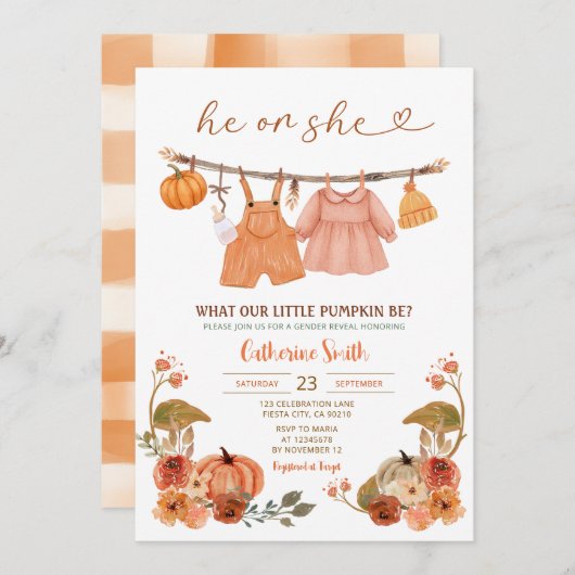 Boho He or She Pumpkin Gender秋秋 招待状 (正面/裏面)