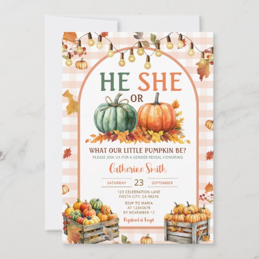 Boho He or She Pumpkin Gender秋秋 招待状 (正面)