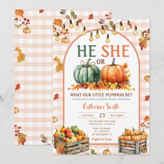 Boho He or She Pumpkin Gender秋秋 招待状 (正面/裏面)