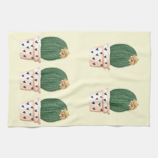 Boho Heart Cactus Pot キッチンタオル (横)