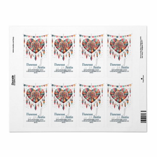 Boho Heart Piniata Address ラベル (フルシート)