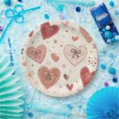 Boho Hearts and Bows Valentine's Day Paper Plates ペーパープレート (パーティー)