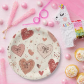 Boho Hearts and Bows Valentine's Day Paper Plates ペーパープレート (パーティー)