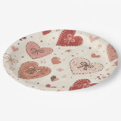 Boho Hearts and Bows Valentine's Day Paper Plates ペーパープレート (アングル)
