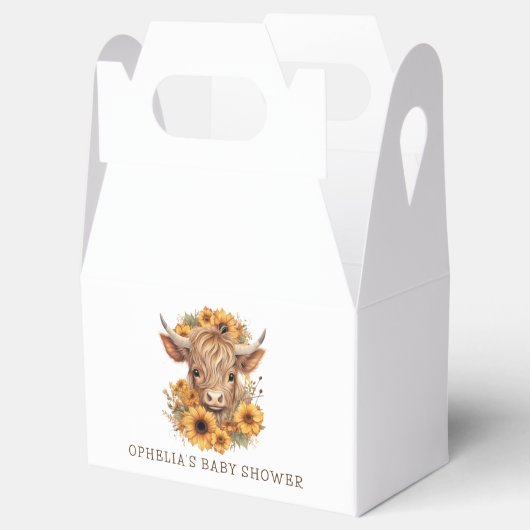 Boho Highland牛ひまわり花赤ちゃんシャワーありがとう フェイバーボックス (オープン)