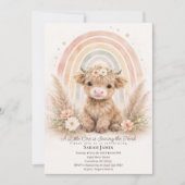 Boho Highland Cow Neutral Rainbow Baby Shower 招待状 (正面)