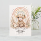 Boho Highland Cow Neutral Rainbow Baby Shower 招待状 (スタンド正面)