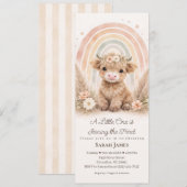 Boho Highland Cow Slim Baby Shower Neutral Rainbow 招待状 (正面/裏面)