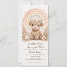 Boho Highland Cow Slim Baby Shower Neutral Rainbow 招待状