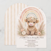 Boho Highland Cow Soft Rainbow Baby Shower Arch 招待状 (正面/裏面)