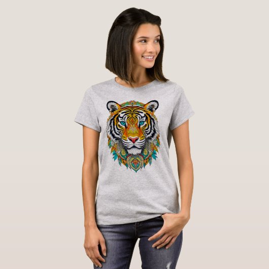 Boho Hippie Floral Year of the Tiger Art Tシャツ (正面フル)