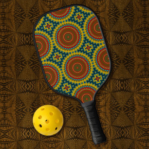 Boho Hippie Red Yellow Blue Vintage Tribal Ethnic ピックルボールラケット