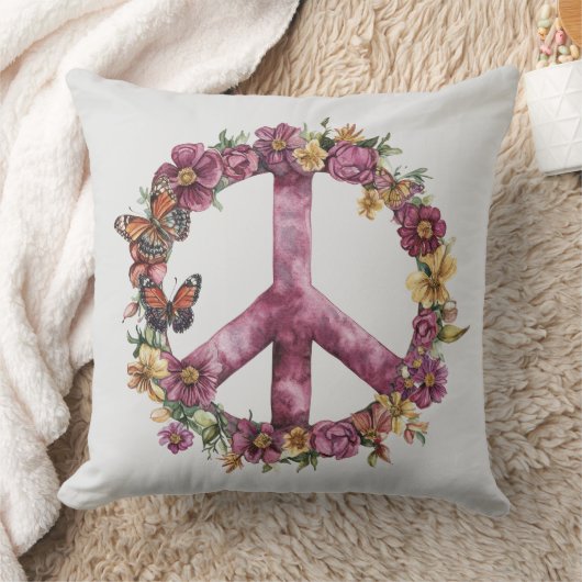 Boho Hippy 60s 70s Peace Sign クッション (ブランケット)