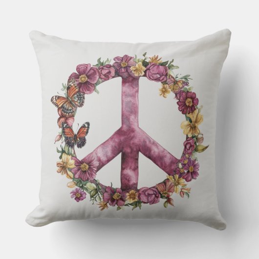 Boho Hippy 60s 70s Peace Sign クッション (正面)