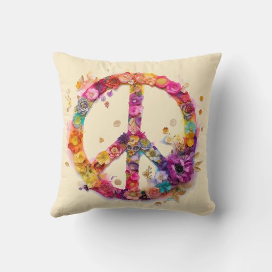 Boho Hippy 60s 70s Peace Sign クッション (裏面)