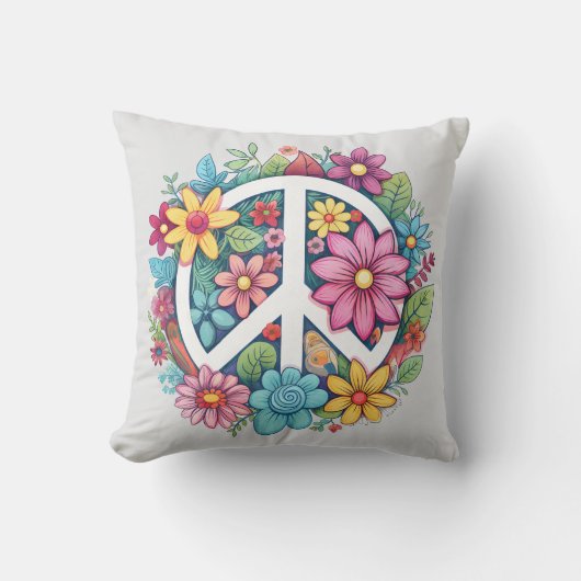 Boho Hippy 60s 70s Peace Sign クッション (正面)