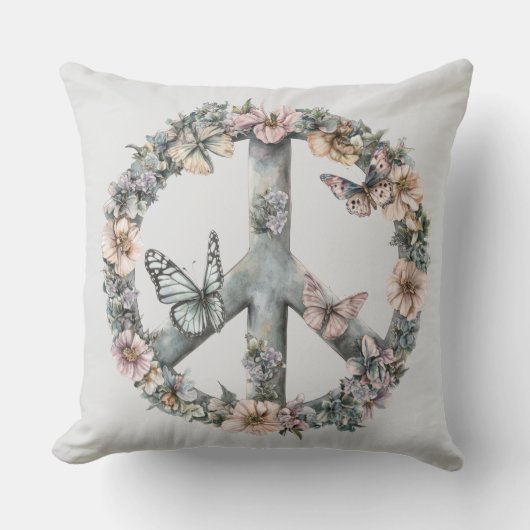 Boho Hippy 60s 70s Peace Sign クッション (正面)