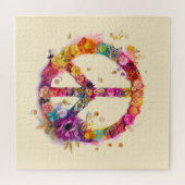Boho Hippy 60s 70s Peace Sign ジグソーパズル (横)