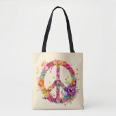 Boho Hippy 60s 70s Peace Sign トートバッグ (正面)