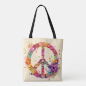 Boho Hippy 60s 70s Peace Sign トートバッグ (裏面)