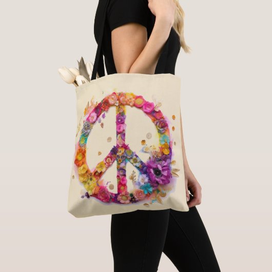 Boho Hippy 60s 70s Peace Sign トートバッグ (クローズアップ)