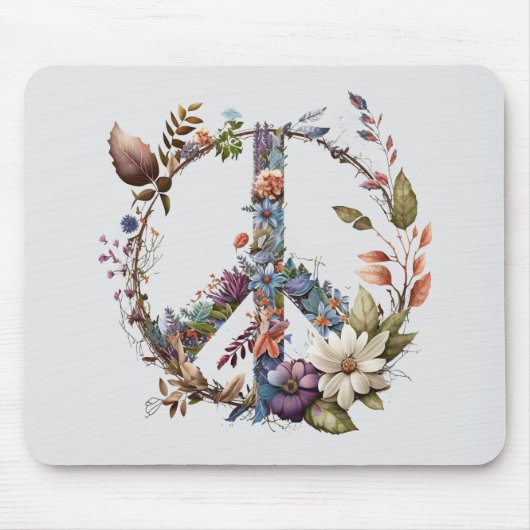 Boho Hippy 60s 70s Peace Sign マウスパッド (正面)