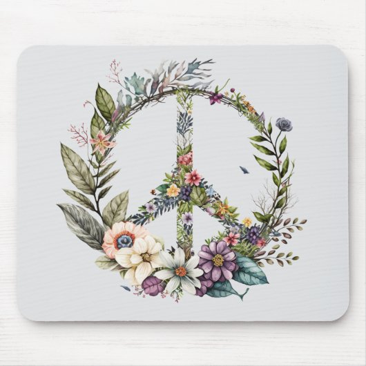 Boho Hippy 60s 70s Peace Sign マウスパッド (正面)