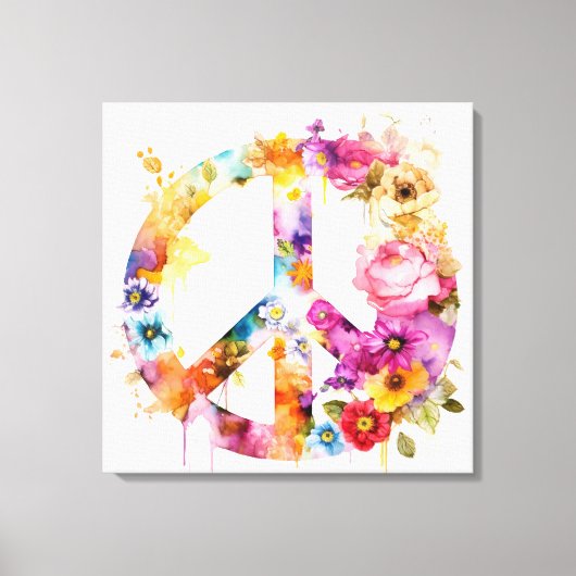 Boho Hippy 60s 70s Peace Sign Canvas Print キャンバスプリント (正面)