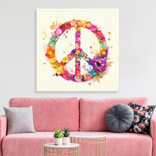 Boho Hippy 60s 70s Peace Sign Canvas Print キャンバスプリント (インサイチュ (リビング))