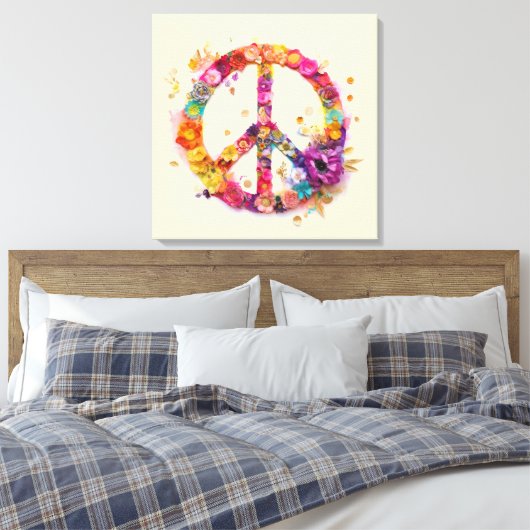 Boho Hippy 60s 70s Peace Sign Canvas Print キャンバスプリント (インサイチュ (寝室))